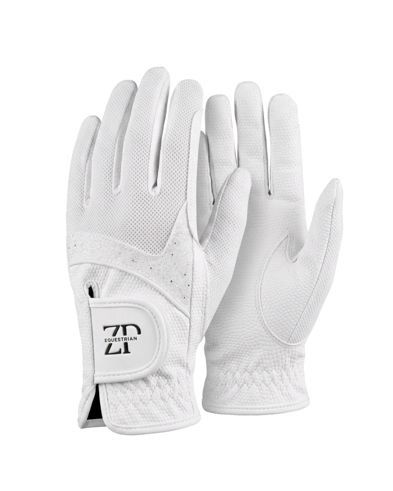 1 ZP Gloves White Glitter EQUESTRIAN