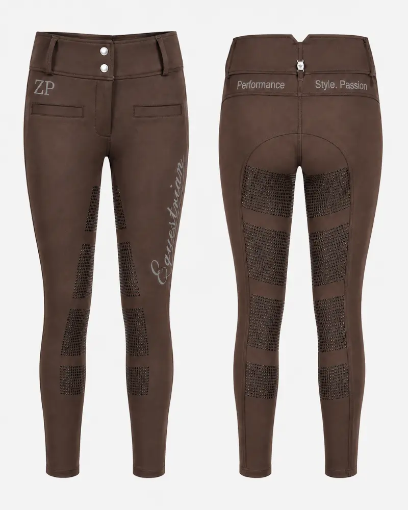 ZauberPony Reitleggings Damen in Satin-Mocca mit Vollbesatz Grip