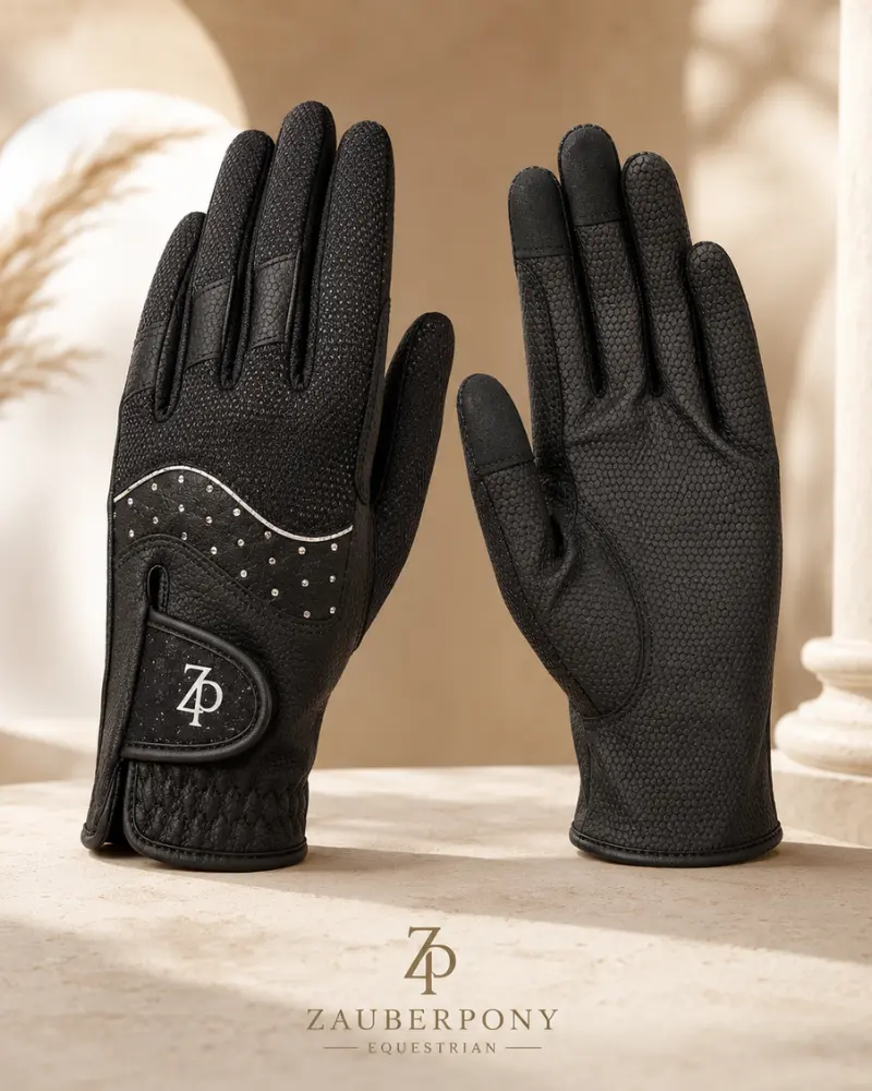 Reithandschuhe Schwarz mit Strass ZP Black Crystal Gloves ZauberPony Equestrian